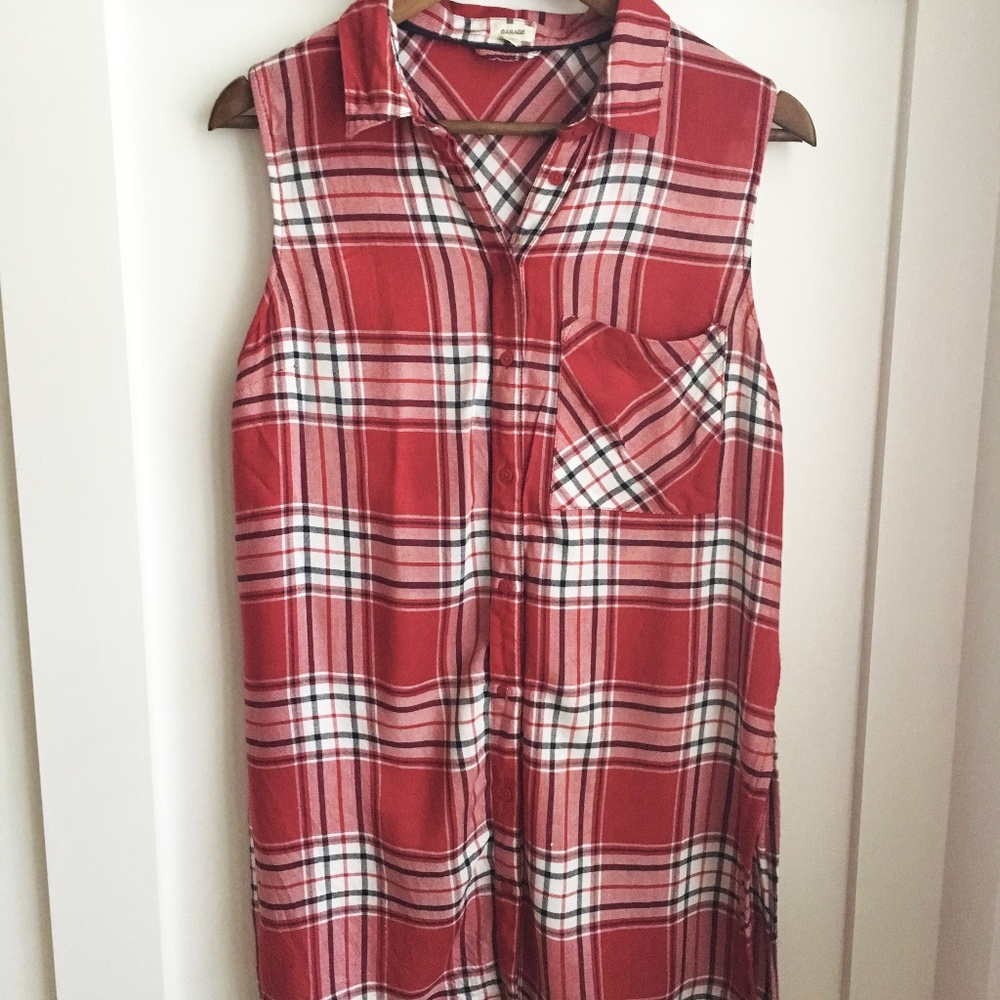 Garage Plaid Striped Tunic Tank, Medium